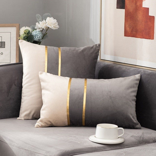 Luxury Velvet Patchwork Gold Thread Bedroom Pillows