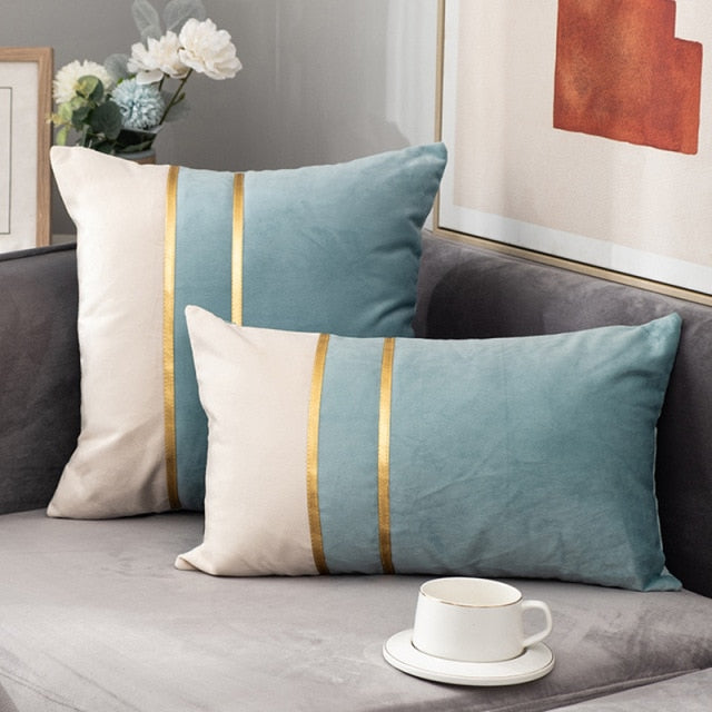 Luxury Velvet Patchwork Gold Thread Bedroom Pillows