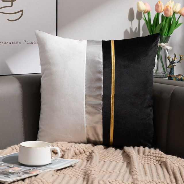 Luxury Velvet Patchwork Gold Thread Bedroom Pillows