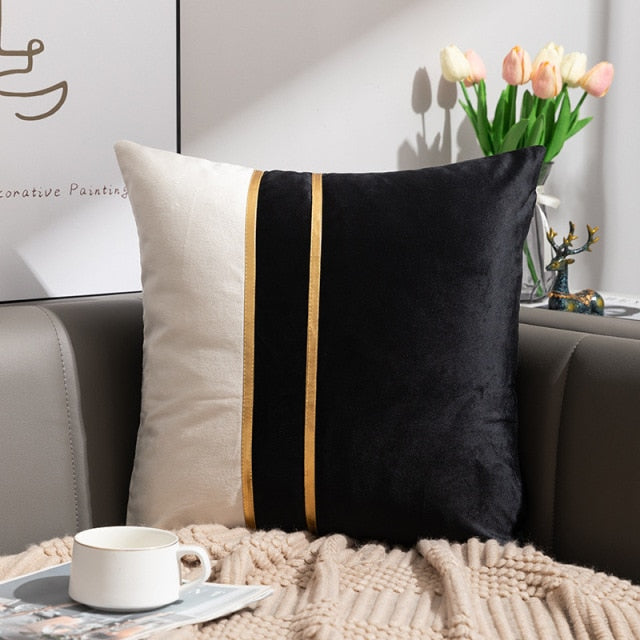 Luxury Velvet Patchwork Gold Thread Bedroom Pillows